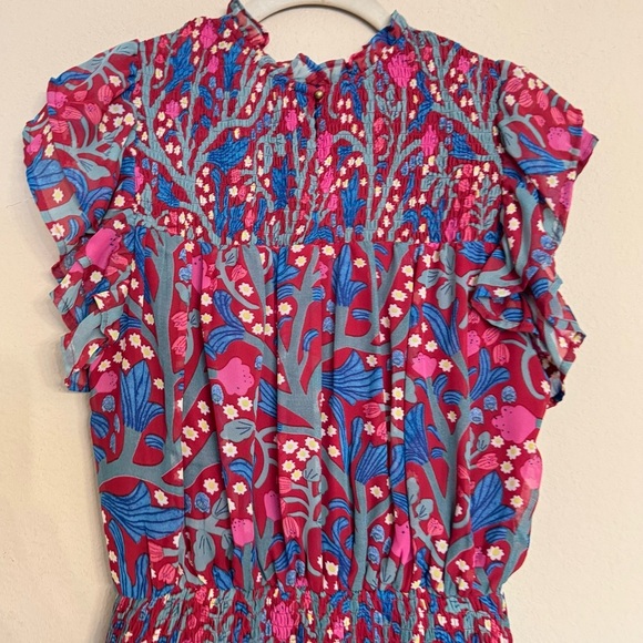 Entro Floral Print Multi Color Mini Dress with Ruffle Sleeves Size S Cottage - Picture 9 of 16